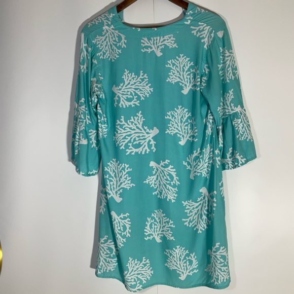 Escapada Swim Cover-Up Turquoise Blue White Coral Pattern Long Sleeve Size Med - Picture 11 of 16